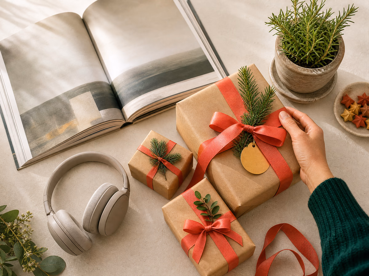 Presentes, livro, fones e planta representando diferentes perfis